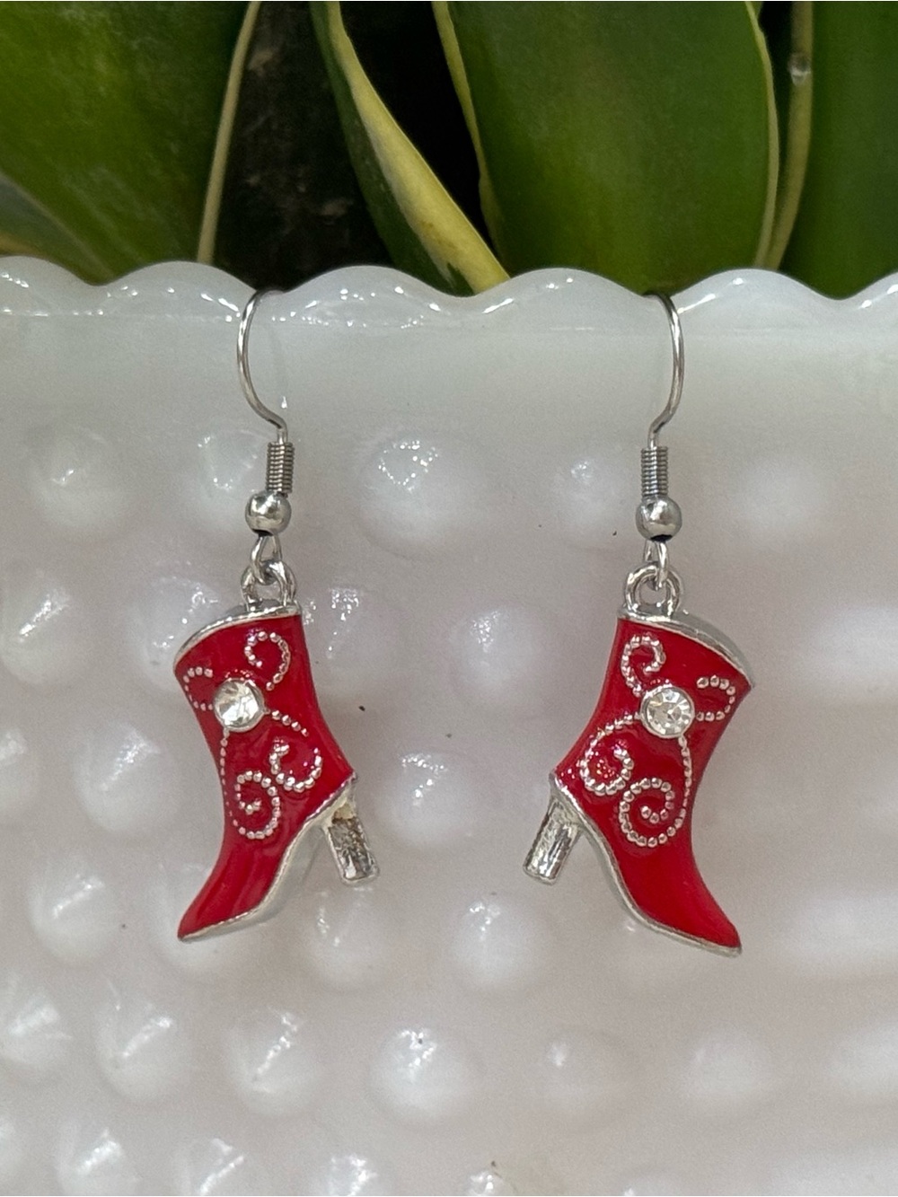 Red Cowboy Boot Dangle Earrings - Women Jewelry